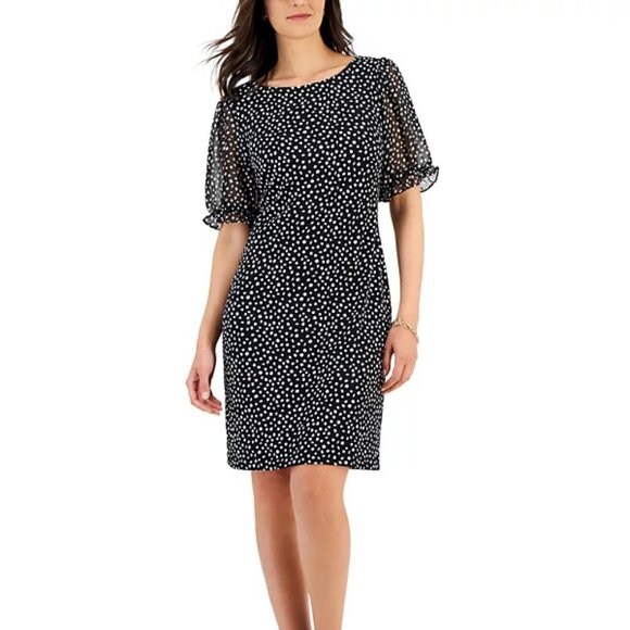 Connected Women's Puff-Sheer-Sleeve Sheath Dress Black - Picture 1 of 5